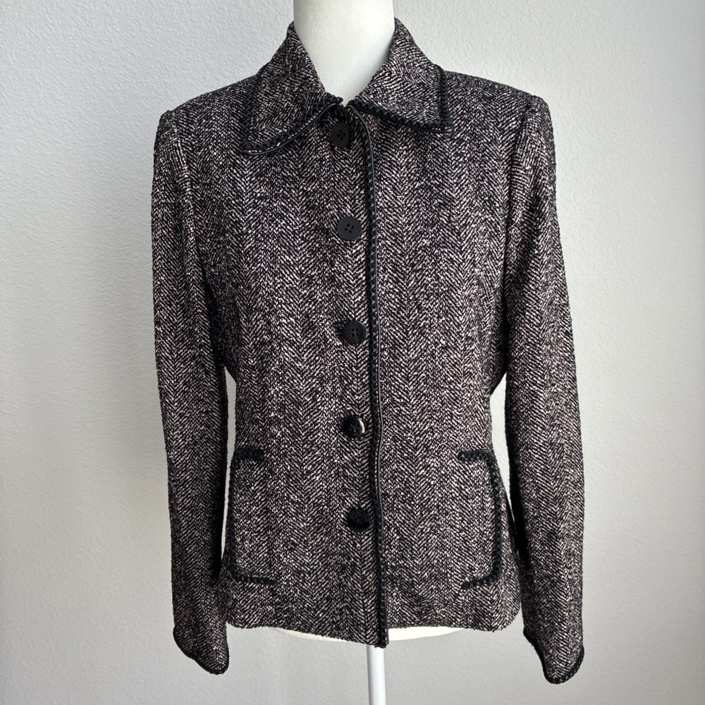 Vintage Carlisle Pink Black Blazer Jacket Herringbone Feminine Wool Blend Size 8